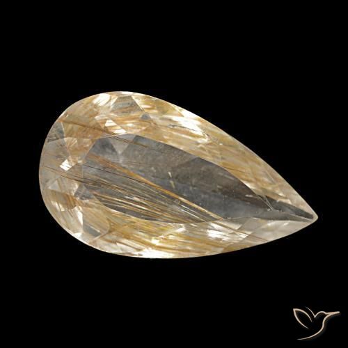Topázio rutilado amarelo natural 3,34ct, formato de pêra, transparente