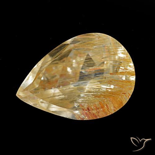 Topázio Rutilo Dourado médio Natural 4.93ct, Formato de pêra, Transparente