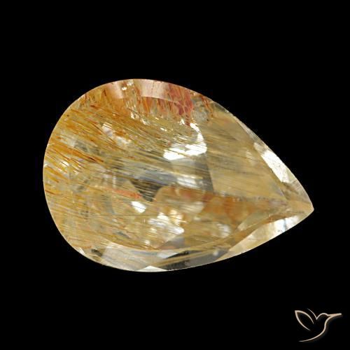 Topázio Rutilo Dourado médio Natural 4.93ct, Formato de pêra, Transparente