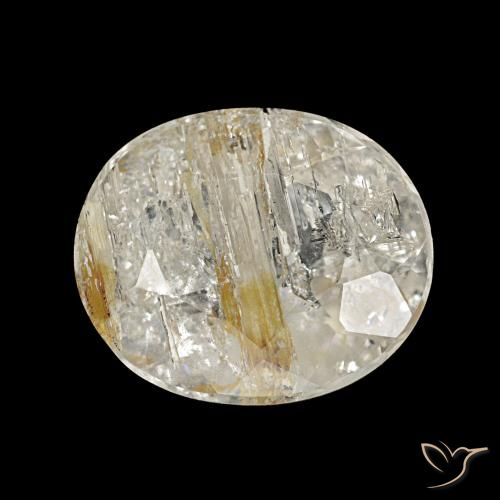 Topázio rutilado castanho dourado muito claro natural 4,28ct, corte oval, transparente