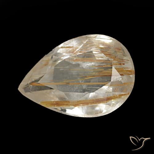 1.40ct amarelo topázio rutilado, formato de pêra, transparente