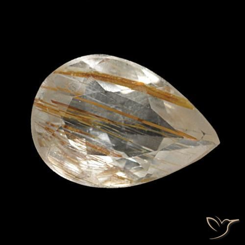 Topázio rutilado amarelo natural 1,40ct, formato de pêra, transparente