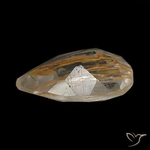 Topázio rutilado amarelo natural 1,40ct, formato de pêra, transparente