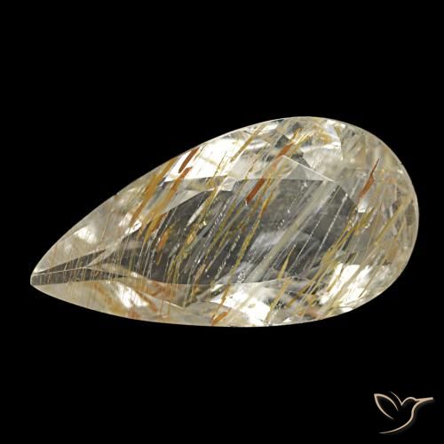 Topázio rutilado amarelo natural 1,84ct, formato de pêra, transparente
