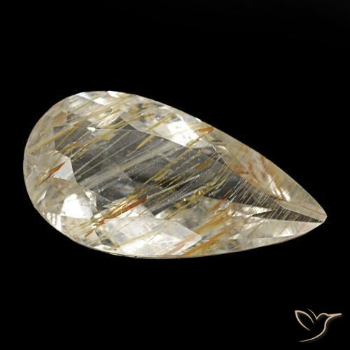 Topázio rutilado amarelo natural 1,84ct, formato de pêra, transparente