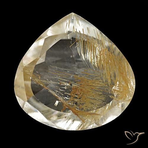 Topázio rutilado castanho dourado muito claro natural 5,46ct, formato de pêra, transparente
