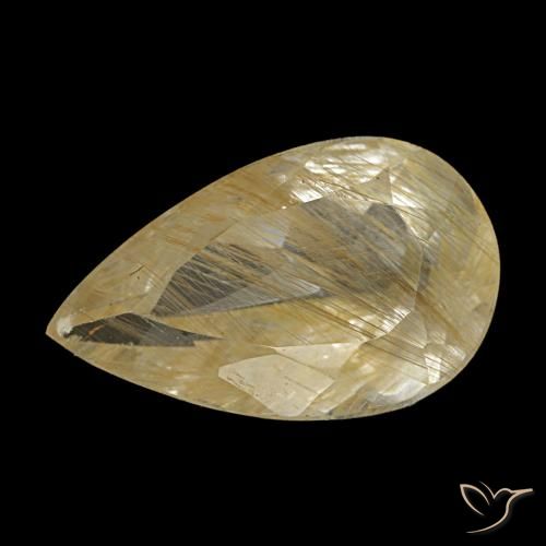 Topázio rutilado amarelo natural 1,92ct, formato de pêra, transparente