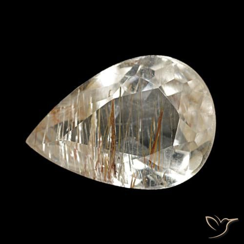 Topázio rutilado marrom natural 1,97ct, formato de pêra, transparente
