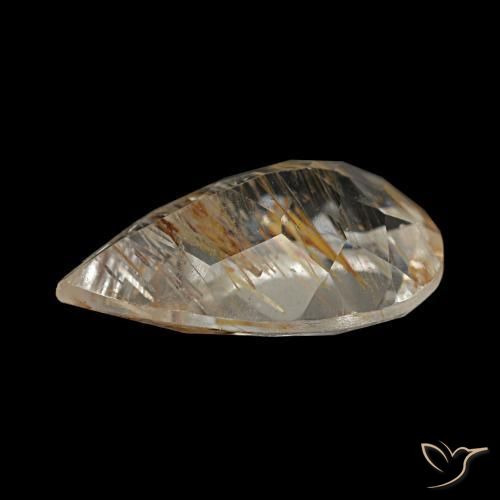 Topázio rutilado marrom natural 1,97ct, formato de pêra, transparente