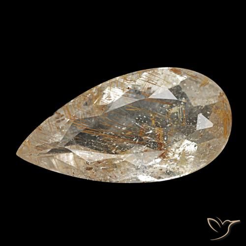 Topázio rutilado marrom natural 1,95ct, formato de pêra, transparente