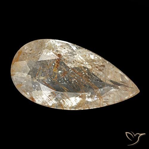 Topázio rutilado marrom natural 1,95ct, formato de pêra, transparente