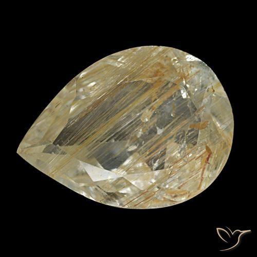 Topázio rutilado amarelo natural 3,19ct, formato de pêra, transparente