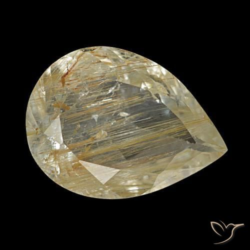 Topázio rutilado amarelo natural 3,19ct, formato de pêra, transparente