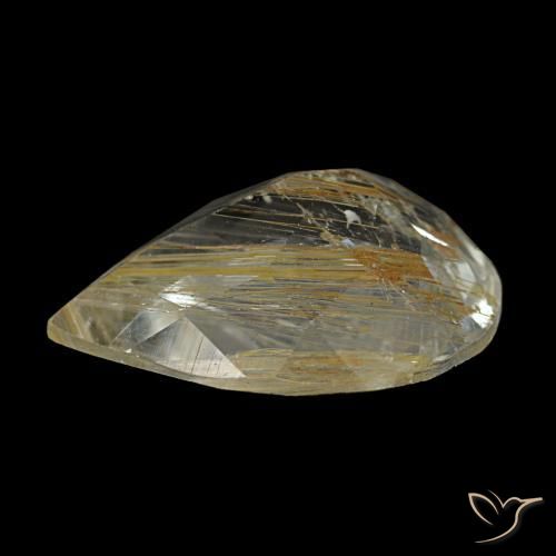 Topázio rutilado amarelo natural 3,19ct, formato de pêra, transparente