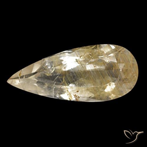 Topázio rutilado amarelo natural 4,48ct, formato de pêra, transparente