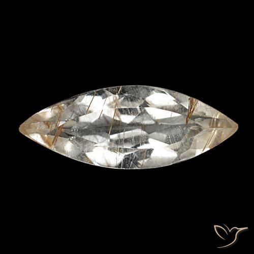 Topázio rutilado castanho dourado muito claro natural 1,40ct, marquise, transparente