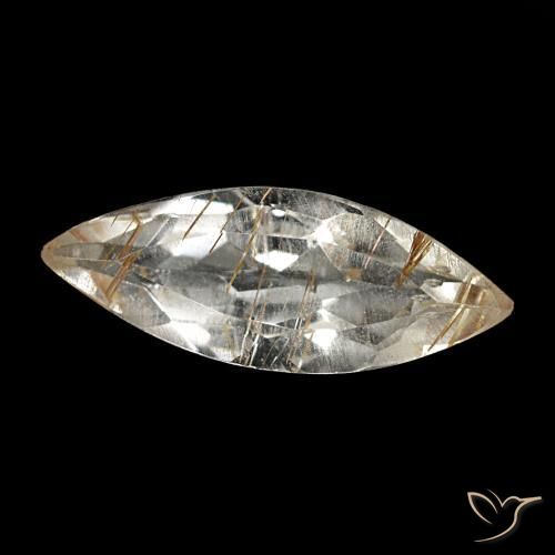 Topázio rutilado castanho dourado muito claro natural 1,40ct, marquise, transparente