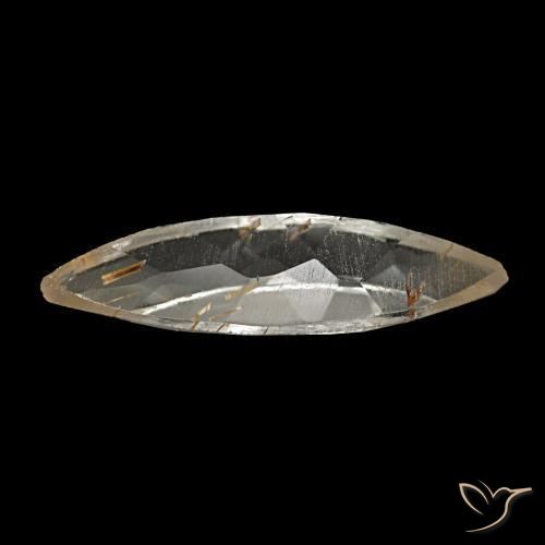 Topázio rutilado castanho dourado muito claro natural 1,40ct, marquise, transparente