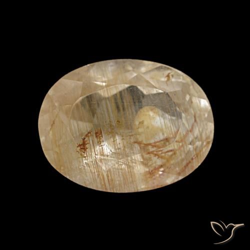 Topázio rutilado castanho dourado muito claro natural 2,09ct, corte oval, transparente