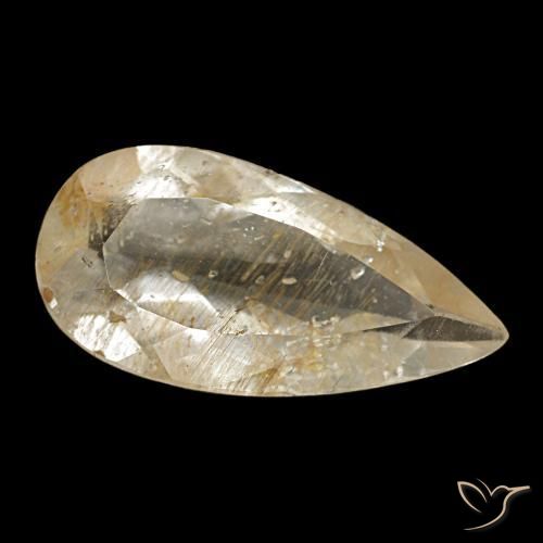Topázio rutilado amarelo natural 2,67ct, formato de pêra, transparente
