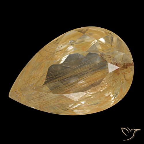 4.64ct amarelo topázio rutilado, formato de pêra, transparente