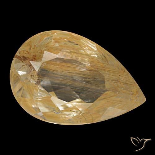 Topázio rutilado amarelo natural 4,64ct, formato de pêra, transparente