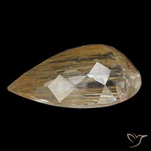 Topázio rutilado amarelo natural 4,64ct, formato de pêra, transparente