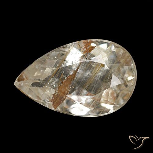Topázio rutilado claro e ouro-bronze natural 2,60ct, formato de pêra, transparente