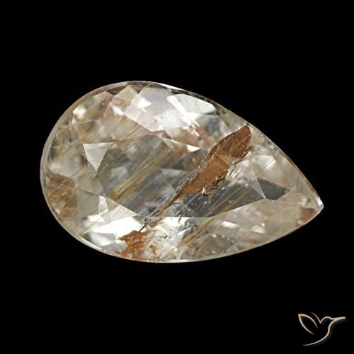 Topázio rutilado claro e ouro-bronze natural 2,60ct, formato de pêra, transparente