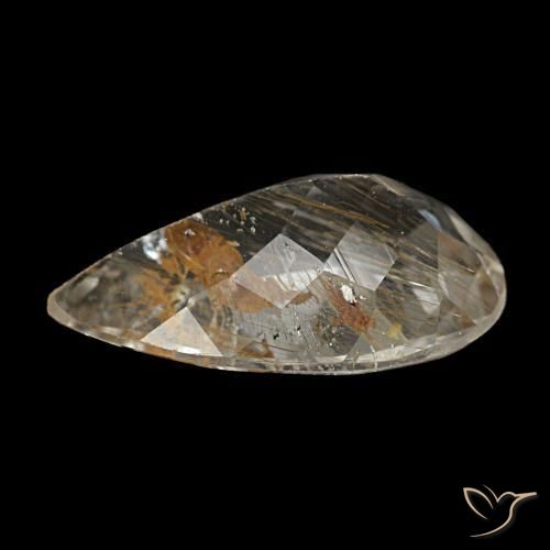 Topázio rutilado claro e ouro-bronze natural 2,60ct, formato de pêra, transparente