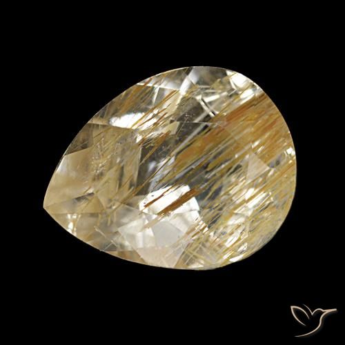 2.18ct amarelo topázio rutilado, formato de pêra, transparente