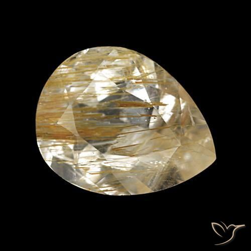 Topázio rutilado amarelo natural 2,18ct, formato de pêra, transparente
