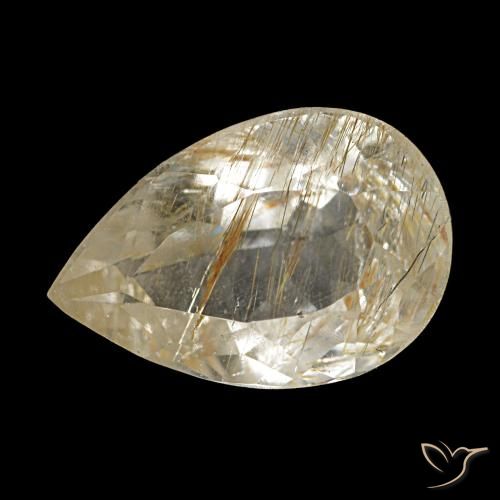 Topázio rutilado amarelo natural 2,28ct, formato de pêra, transparente