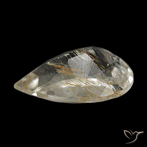 Topázio rutilado amarelo natural 2,28ct, formato de pêra, transparente