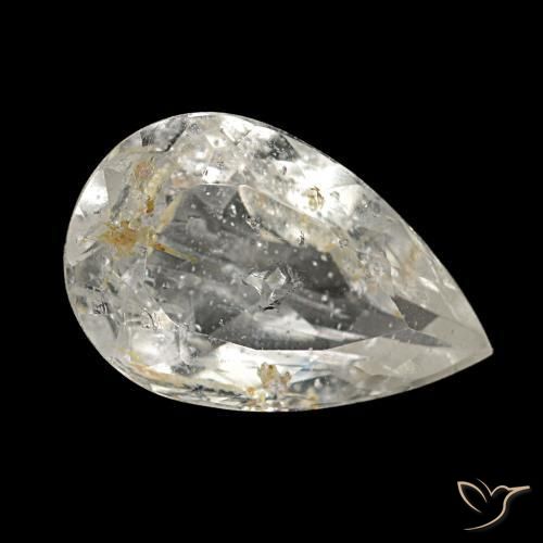 Topázio rutilado amarelo natural 2,87ct, formato de pêra, opaco
