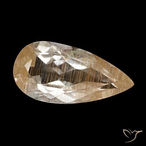 Topázio rutilado marrom natural 2,91ct, formato de pêra, transparente