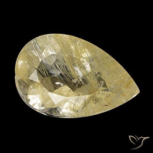 Topázio rutilado amarelo natural 6,20ct, formato de pêra, transparente