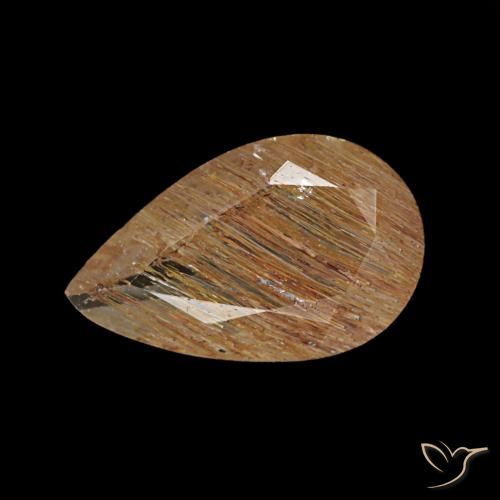 Topázio rutilado castanho muito claro natural 1,15ct, formato de pêra, transparente