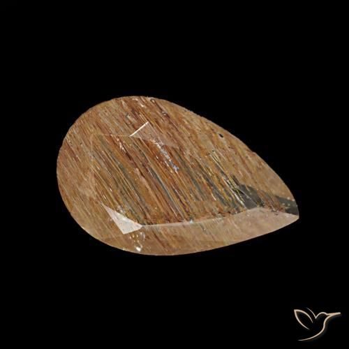 Topázio rutilado castanho muito claro natural 1,15ct, formato de pêra, transparente