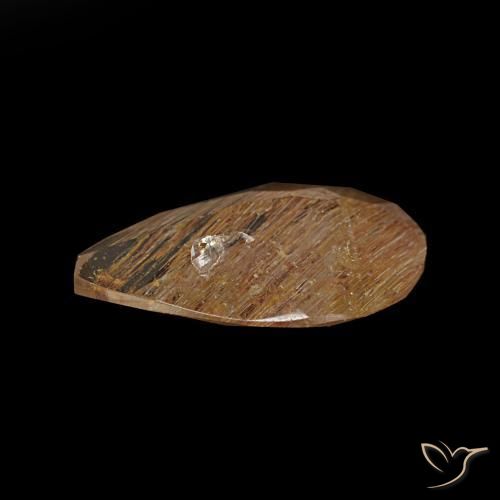 Topázio rutilado castanho muito claro natural 1,15ct, formato de pêra, transparente