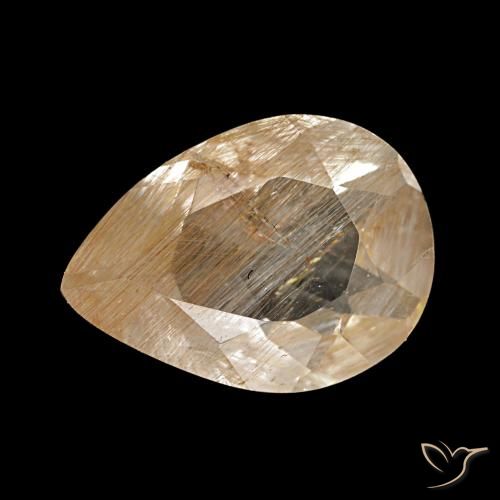 Topázio rutilado marrom natural 2,07ct, formato de pêra, transparente