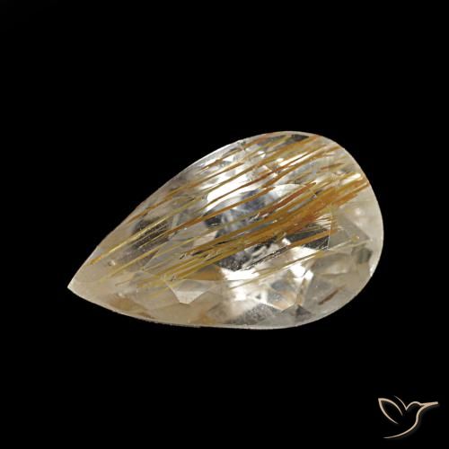 1.41ct amarelo topázio rutilado, formato de pêra, transparente