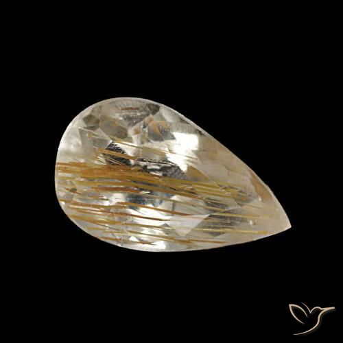 Topázio rutilado amarelo natural 1,41ct, formato de pêra, transparente