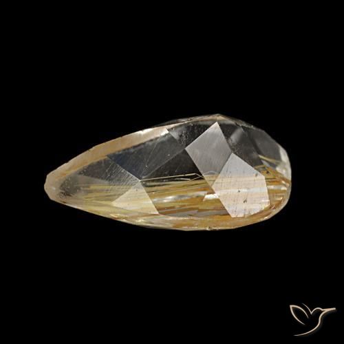 Topázio rutilado amarelo natural 1,41ct, formato de pêra, transparente