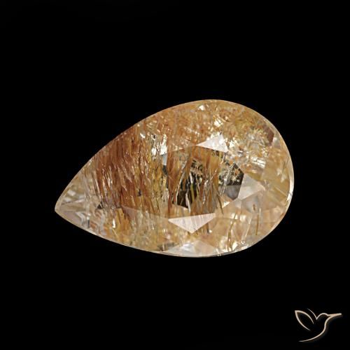 Topázio rutilado marrom natural 1,20ct, formato de pêra, transparente