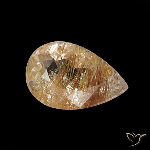 Topázio rutilado marrom natural 1,20ct, formato de pêra, transparente