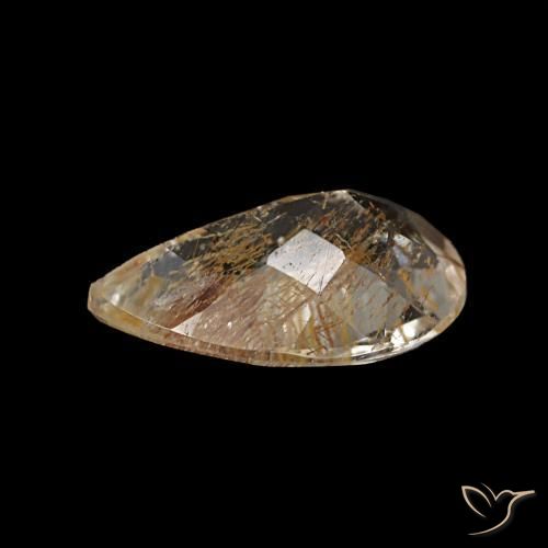 Topázio rutilado marrom natural 1,20ct, formato de pêra, transparente