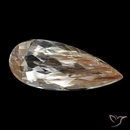Topázio rutilado marrom natural 5,48ct, formato de pêra, transparente