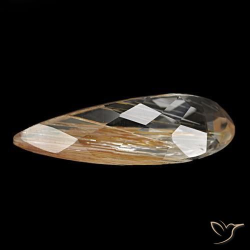 Topázio rutilado marrom natural 5,48ct, formato de pêra, transparente