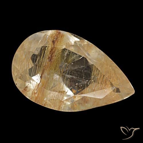 Topázio rutilado marrom natural 5,25ct, formato de pêra, transparente
